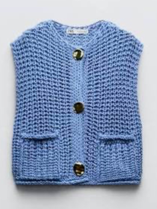 Zara Sweaters - Zara | Soft Blue Chunky Knit Cardigan with Gold Buttons